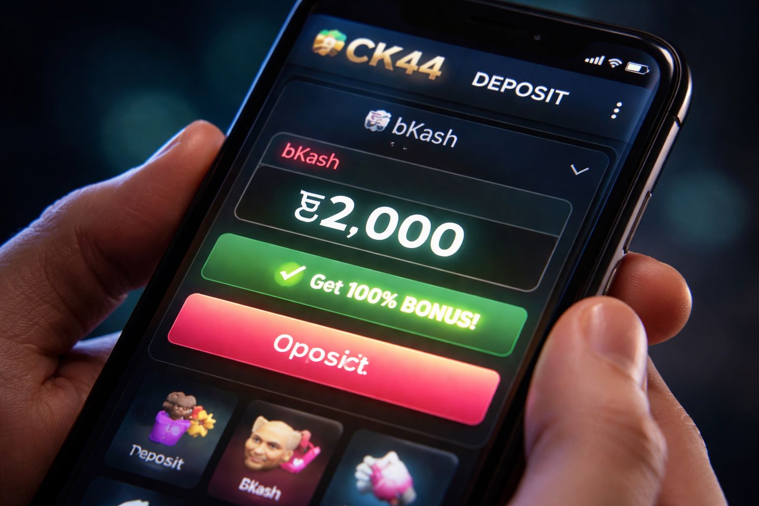 CK44 Welcome Bonus Terms and Deposit Screen